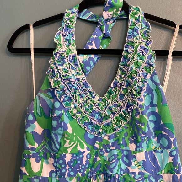 Lilly Pulitzer women’s size 2 - halter dress - blue/ green floral - cotton - Picture 2 of 7